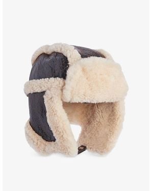 The Kooples Shearling-Trim Leather Chapka Hat - Brown