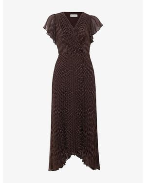 Phase Eight Louisa Pin-Spot Wrap Woven Midi Dress - Brown