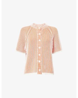 ME+EM Contrast-Rib Short-Sleeve Cotton Cardigan - Pink