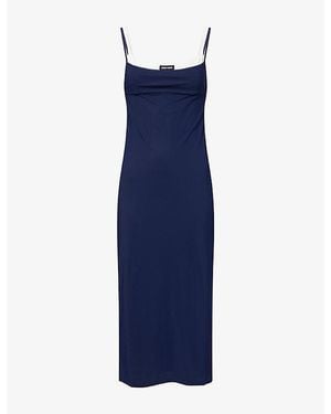 Miu Miu Logo-Patch Layered Jersey Midi Dress - Blue