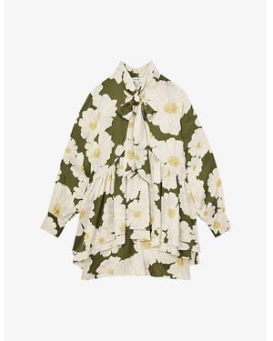 Reiss Neva Floral-Print Cotton Mini Dress - Metallic