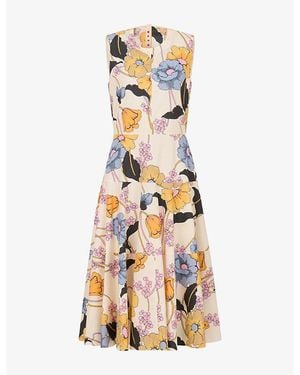 Marni Printed Cotton Poplin Midi Dress - Metallic