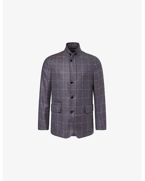 dunhill Windowpane Checked Wool-Cashmere Blend Jacket - Blue