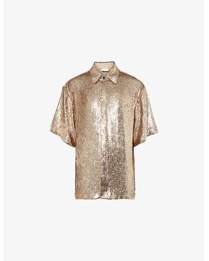 Dries Van Noten Sequin-Embellished Short-Sleeves Woven Shirt - Natural