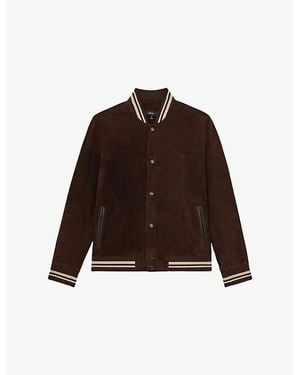 Reiss Banridge Stripe-Trim Suede Bomber Jacket - Brown