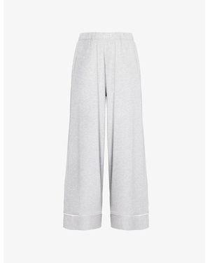 Lounge Underwear Contrast-Piping Wide-Leg Modal-Jersey Pajama Pants - White