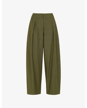 Whistles Pleated Barrel-Leg Woven Pants - Green