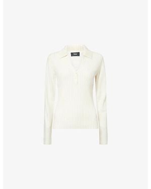 Theory Polo-Collar Ribbed Wool Jumper - White