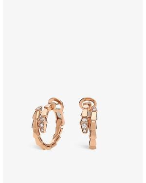 BVLGARI Serpenti Viper 18Ct Rose- And 0.18Ct Brilliant-Cut Diamond Hoop Earrings - Metallic