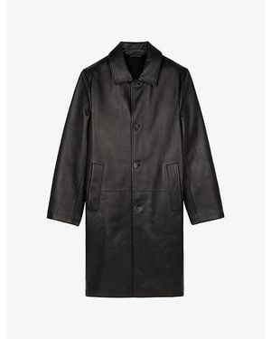 The Kooples Side-Pocket Long Leather Coat - Black