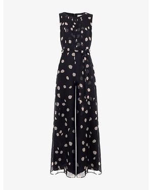 Phase Eight Petite Maxine Polka-Dot Chiffon Jumpsuit - Black