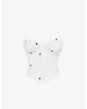 Mistress Rocks Lace-Embroidered Corset Cotton-Blend Midi Dress - White