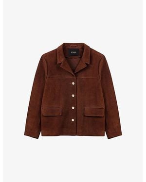 Maje Relaxed-Fit Side-Pocket Suede Jacket - Brown
