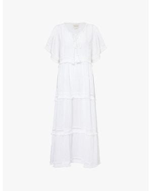 Aspiga Malaya Tassel-Trim Organic-Cotton Maxi Kaftan Dress - White