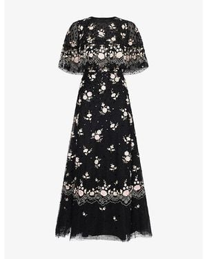 Needle & Thread Henrietta Sequin Scallop Cape Ankle Gown - Black