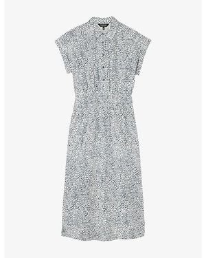 Whistles Animal-Print Short-Sleeved Cotton Midi Dress - Gray