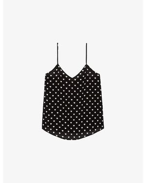 The Kooples Heart-Print V-Neck Satin Top - Black