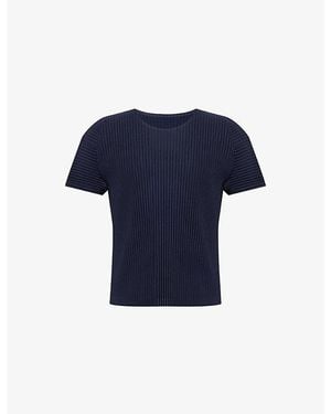 Homme Plissé Issey Miyake Round-Neck Pleated Knitted T-Shirt - Blue