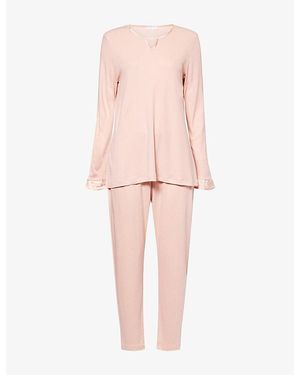 Hanro Claire Ruffled-Cuffs Cotton-Modal Blend Pajama Set - Pink