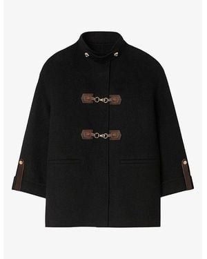 Sandro Oversized Long-Sleeve Wool Pea Coat - Black