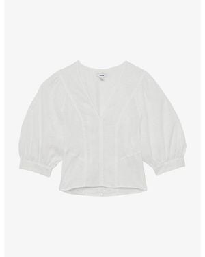Reiss Evie Balloon-Sleeve Linen Top - White