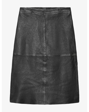 AllSaints Olivia Stitch-Detail Leather Midi Skirt - Grey