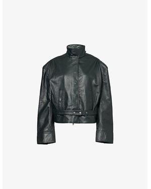 Christopher Esber Eddie High-Neck Leather Jacket - Black