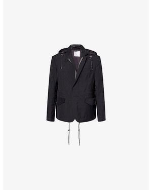 Sacai Detachable-Hood Notch-Lapel Woven Jacket - Blue