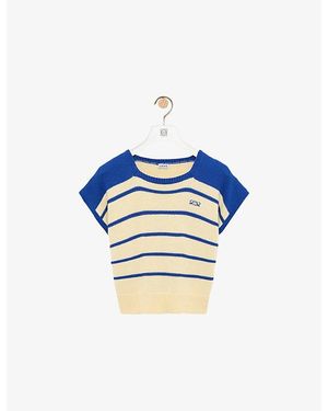 Loewe Striped Logo-Embroidered Sleeveless Cotton-Blend Sweater - Blue