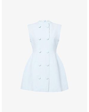 Odd Muse Double-Breasted Sleeveless Woven Mini Dress - Blue