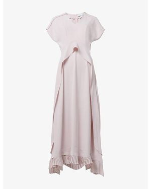 eem Curved-Frill Pleated-Hem Woven Midi Dress - Purple