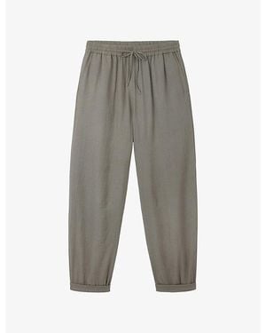 The White Company Herringbone Tapered-Leg High-Rise Cotton Trousers - Grey