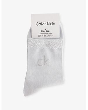 Calvin Klein Branded Pack Of Two Woven Socks - White