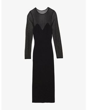 Reiss Lila Sheer-Sleeve Slim-Fit Stretch-Knit Midi Dress - Black