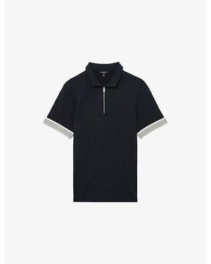 Reiss Bruno Half-Zip Stretch-Woven Polo Shirt - Blue