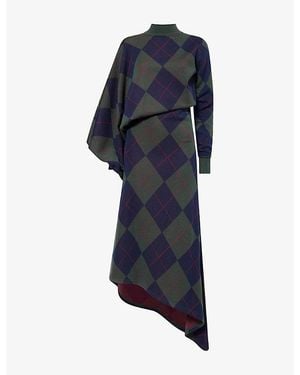 A.W.A.K.E. MODE Argyle Merino-Wool Knit Maxi Dress - Blue