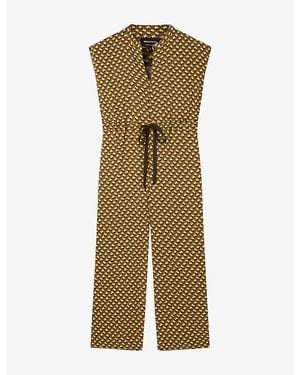 Whistles Sleeveless Ikat-Spot Woven Jumpsuit - Green