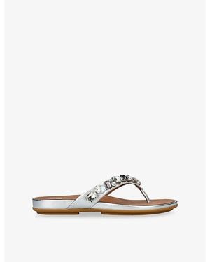 Fitflop Gracie Crystal-Embellished Metallic-Leather Sandals - White
