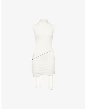 AYA MUSE Solar Draped Silk-Blend Knit Mini Dress - White