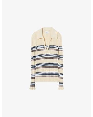 Claudie Pierlot Striped Collared Knitted Top - White