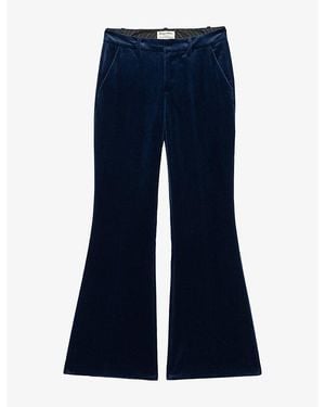Zadig & Voltaire Prevy Low-Rise Flared-Leg Velvet Trousers - Blue