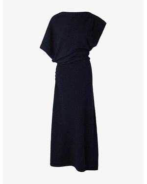 Soeur Divine Asymmetric-Sleeve Cotton-Blend Knitted Maxi Dress - Blue