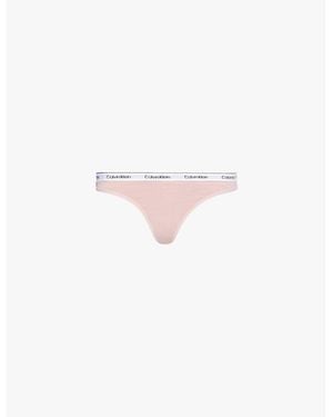 Calvin Klein Modern Logo Low-Rise Stretch-Cotton Thong - Pink