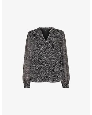 Whistles Dragonfly-Print Long-Sleeve Woven Blouse - Black