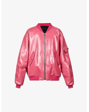 Prada Oversized Leather Bomber Jacket - Pink