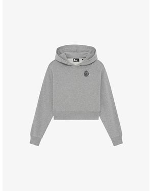 The Kooples Branded Cropped Cotton-Jersey Hoody - Gray