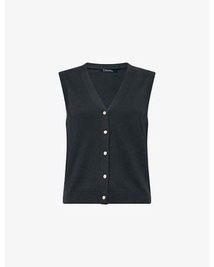 Max Mara V-Neck Sleeveless Cotton And Silk Blend Gilet - Blue