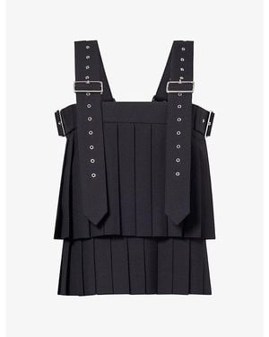 Noir Kei Ninomiya Pleated Open-Side Wool-Blend Top - Blue