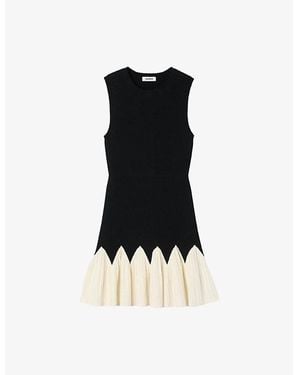 Sandro Two-Tone Sleeveless Stretch-Knit Mini Dress - Black