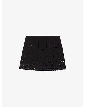 Maje Sequin-Embellished Stretch-Woven Skort - Black